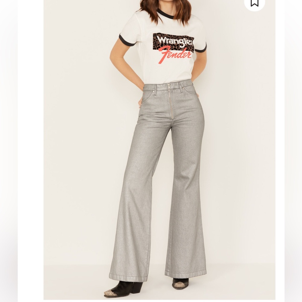 Wrangler x Fender silver metallic flare jeans